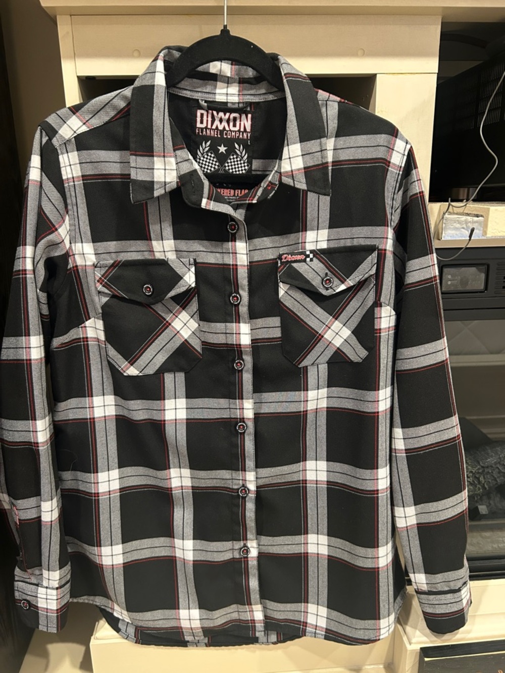 DIXXON Black, Gray, White & Red Plaid Flannel Shirt